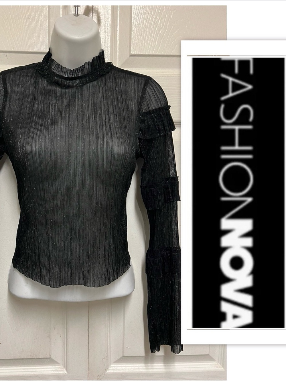 Fashion Nova Black Tiered Plisse Top